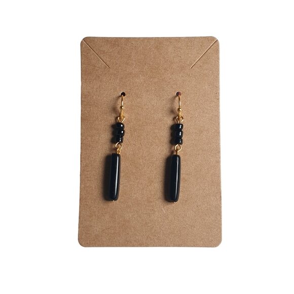 Handmade Black Gold Beaded Dangle Earrings Women Elegant Jewelry Gift Idea - Picture 3 of 3